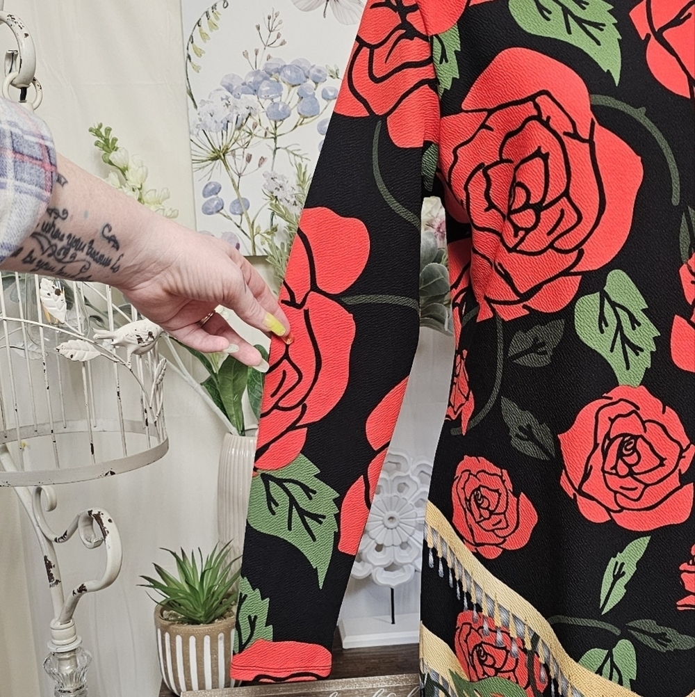 LuLuRoe Womens Size Large Long Sleeve Debbie Style Dress With Rose Pattern - Picture 5 of 15